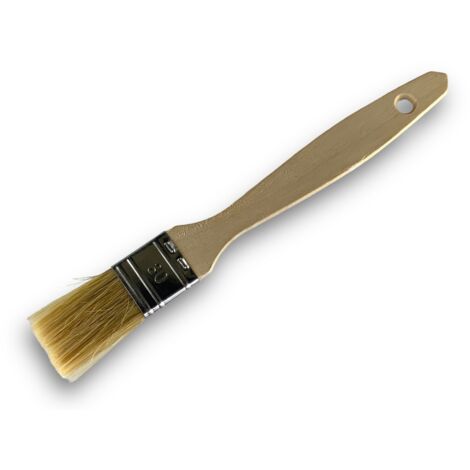 Lot de 50 pinceaux queue de morue 30 mm  Soie blanche naturelle  Manche bois brut  Pinceaux plats multi-supports  Peinture huile, acrylique, vernis, lasure, colle  Kibros 32030x50