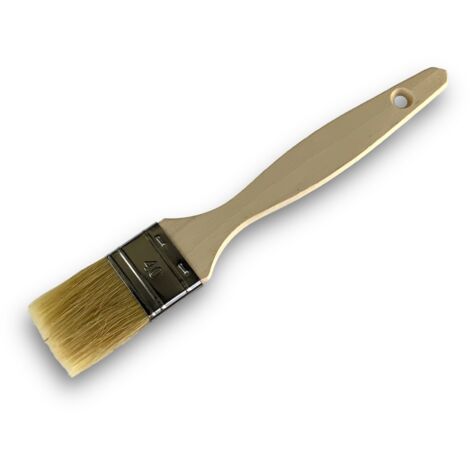 Lot de 50 pinceaux queue de morue 40 mm  Soie blanche naturelle  Manche bois brut  Pinceaux plats multi-supports  Peinture huile, acrylique, vernis, lasure, colle  Kibros 32040x50