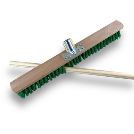 Balai de Jardinage 60 cm avec Manche Bois 1,40 m Fibre PVC Verte résistante Sortie 70 mm Idéal pour sols extérieurs Rugueux Nettoyage Efficace Longue durée Kibros VC218M