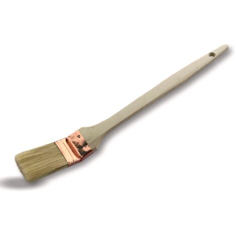 Lot de 50 pinceaux radiateur plats à tête coudée Largeur 40 mm Soie blanche Virole cuivrée Manche en bois Idéal pour angles, volets, coins, tuyaux et bords Kibros 340P40x50
