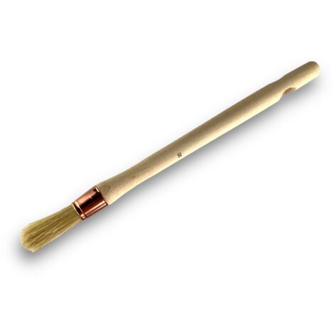 Lot de 50 pinceaux de pouce Brosse ronde Ø15 mm en soie blanche Manche en bois brut Virole cuivrée Idéal pour peinture de volets, moulures, plinthes et angles Kibros 370D1530x50