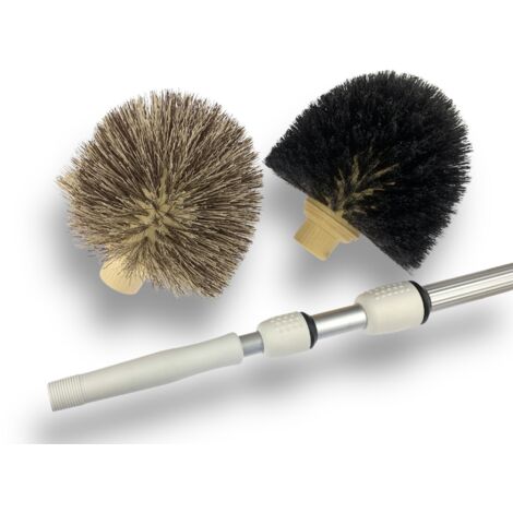 Tête de Loup Balai télescopique 5,50 m avec 2 brosses Ø 180 mm Vinyle fleuré Poils Doux PP créole Poils durs Version Pro Toiles d'araignées Moutons plafonds Kibros 101648KITGM2