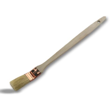 Lot de 50 pinceaux radiateur plats à tête coudée  Largeur 30 mm  Soie blanche  Virole cuivrée  Manche en bois  Idéal pour angles, volets, coins, tuyaux et bords  Kibros 340P30x50