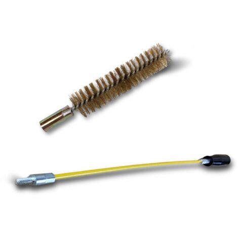 Ecouvillon LAITON Condenseur  Lot de 10 avec 1 tringle flexible 48 cm  Ø 18 mm  Raccord laiton taraudé M6 femelle  Torsade acier galvanisé  Paroi tube alésage  Kibros 4TCL18Tx10