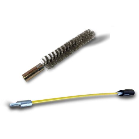 Ecouvillon INOX Condenseur  Lot de 10 avec 1 tringle flexible 48 cm  Ø 16 mm  Raccord laiton taraudé M6 femelle  Torsade en acier galvanisé  Brosse nettoyage  Kibros 4TCI16Tx10