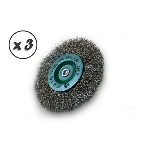 Brosse circulaire métallique sur tige Ø 100 mm Fil inox souple - Quantité x 3 - Ø 100 mm - Ep. 8 mm - Inox souple