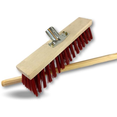 Balai de cantonnier manché Lot de 10 Longueur 40 cm Piste Extérieur Garnissage brosse PVC rouge Douille métal boulonnée Ø 28 mm Manche bois 1,40 mètre Kibros 2641BMx10
