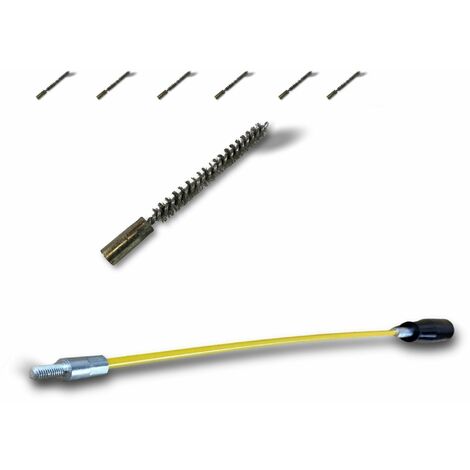 Ecouvillon INOX Condenseur Lot de 6 avec 1 tringle flexible 48 cm Ø 8 mm Raccord laiton taraudé M6 femelle Torsade en acier galvanisé Brosse nettoyage Kibros 4TCI8Tx6