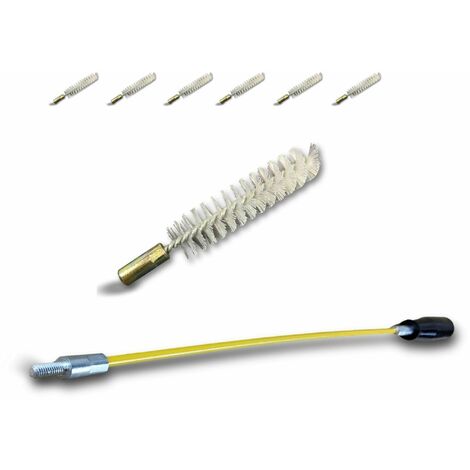 Ecouvillon NYLON Condenseur  Lot de 6 avec 1 tringle flexible 48 cm  Ø 18 mm  Raccord laiton taraudé M6 femelle  Torsade en acier galvanisé  Brosse nettoyage  Kibros 4TCN18Tx6