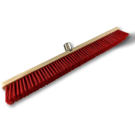 Balai d'atelier type cantonnier Lot de 3 Piste Extérieur Longueur 80 cm Garnissage brosse PVC rouge Semelle bois Douille métal boulonnée Ø 28 mm Sans manche Kibros 2380Bx3