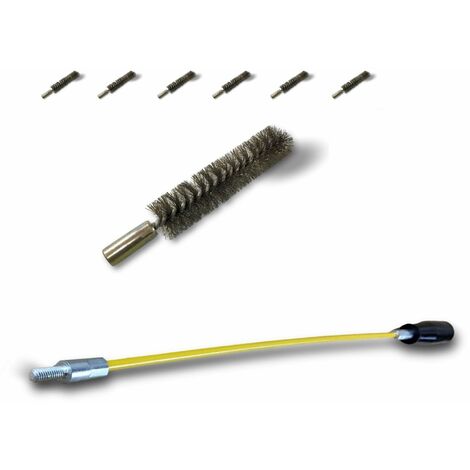 Ecouvillon ACIER Condenseur  Lot de 6 avec 1 tringle flexible 48 cm  Ø 18 mm  Raccord laiton taraudé M6 femelle  Torsade en acier galvanisé  Brosse paroi tube alésage  Kibros 4TCA18Tx6
