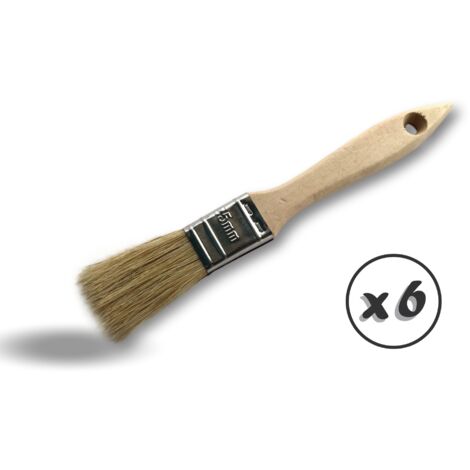 Pinceau à vernir série pro épaisse Lot de 6 Largeur 25 mm Soie blanche extra Manche bois naturel Multi support Peinture huile acrylique vernis lasure Kibros 32325x6 (1/5)