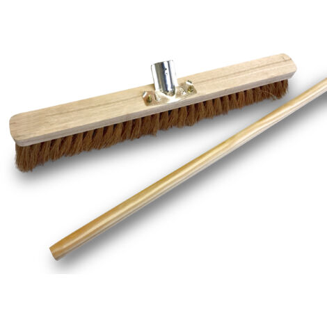 Balai d'atelier type cantonnier manché  Lot de 10  Piste Extérieur  Fibres de coco naturel  Longueur 60 cm  Semelle bois  Douille métal boulonnée Ø 28 mm  Manche bois 1,40 m  Kibros 2060BMx10