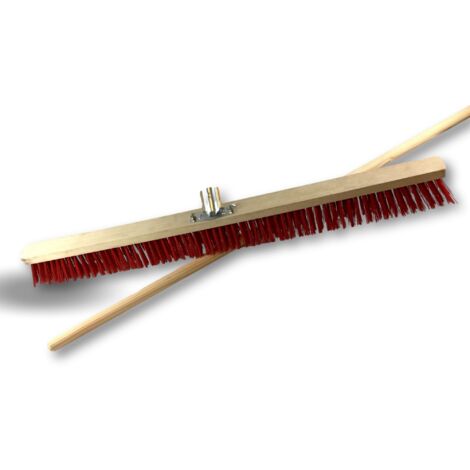 Balai d'atelier type cantonnier  Lot de 6  Piste Extérieur  Longueur 100 cm  Garnissage brosse PVC rouge  Semelle bois  Douille métal boulonnée Ø 28 mm  Avec manche  Kibros 2390BMx6