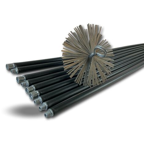 Kit de ramonage pro conduits non gainés, Hérisson acier plat, Diam. 250  mm, 8,50 m en 6 cannes autobloquantes