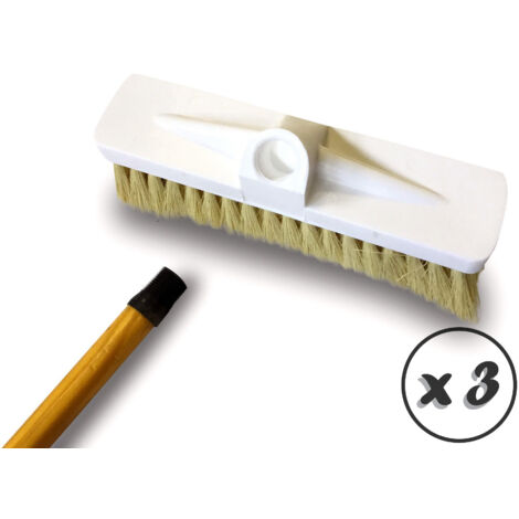 Balai brosse lave-pont version Tampico - Monture bois - Douille vissante plastique - Quantité x 3 - Tampico avec manche (1/5)