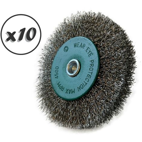 Brosse circulaire métallique sur tige Ø 100 mm Fil inox dur - Quantité x10 - Ø 100 mm - Ep. 18 mm - Inox dur