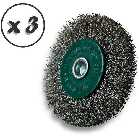 Brosse circulaire métallique sur tige Ø 75 mm  Fil inox dur - Quantité x 3 - Ø 75 mm - Ep. 12 mm - Inox dur