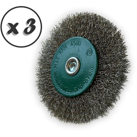 Brosse circulaire métallique sur tige Ø 100 mm Fil inox dur - Quantité x 3 - Ø 100 mm - Ep. 12 mm - Inox dur