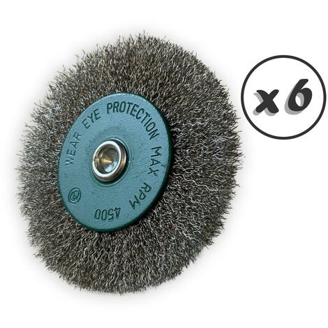 Brosse circulaire métallique sur tige Ø 100 mm  Fil inox souple - Quantité x 6 - Ø 100 mm - Ep. 12 mm - Inox souple
