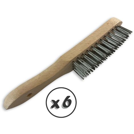 Brosse métallique à main type soudeur Fil laiton ou inox rond lisse sur 4 rangs - Quantité x 6 - 4 rangs inox