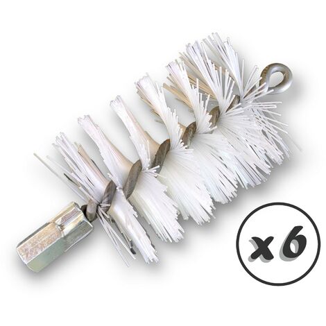 Lot de 6 Brosses à tube PRO NYLON Ø 75 mm Raccord M12175 femelle Ame en acier torsadé Nettoyage brossage tube et canalisation Kibros 41SCN75x6