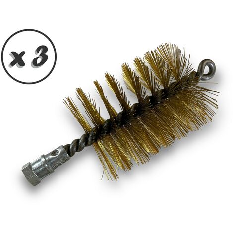 Lot de 3 Brosses à tube PRO LAITON Ø 75 mm  Raccord M12175 femelle  Ame en acier torsadé  Nettoyage brossage tube et canalisation  Kibros 41SCL75x3