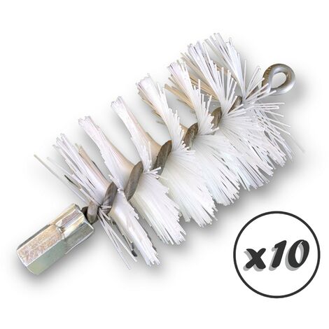 Lot de 10 Brosses à tube PRO NYLON Ø 75 mm Raccord M12175 femelle Ame en acier torsadé Nettoyage brossage tube et canalisation Kibros 41SCN75x10