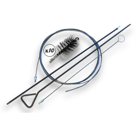 Lot de 10 Kits Brosses à tube PRO ACIER Ø 70 mm Tringle rigide 100 cm + rallonge 100 cm + tringle flexible 80 cm + furet cable 7 mètres Raccord M12175 Nettoyage brossage Kibros 41SCA70TFx10 (1/5)