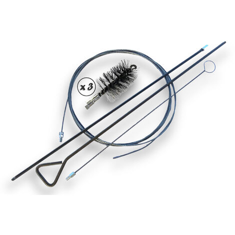 Lot de 3 Kits Brosses à tube PRO ACIER Ø 70 mm Tringle rigide 100 cm + rallonge 100 cm + tringle flexible 80 cm + furet cable 7 mètres Raccord M12175 Nettoyage brossage Kibros 41SCA70TFx3 (1/5)