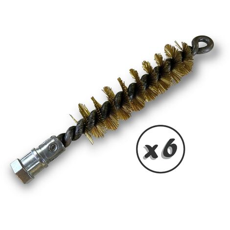 Lot de 6 Brosses à tube PRO LAITON Ø 25 mm Raccord M12175 femelle Ame en acier torsadé Nettoyage brossage tube et canalisation Kibros 41SCL25x6