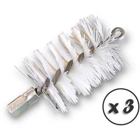 Lot de 3 Brosses à tube PRO NYLON Ø 75 mm  Raccord M12175 femelle  Ame en acier torsadé  Nettoyage brossage tube et canalisation  Kibros 41SCN75x3