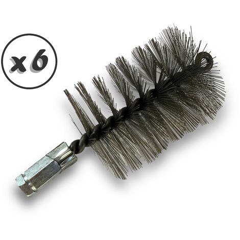 Lot de 6 Brosses à tube PRO INOX Ø 75 mm Raccord M12175 femelle Ame en acier torsadé Nettoyage brossage tube et canalisation Kibros 41SCI75x6