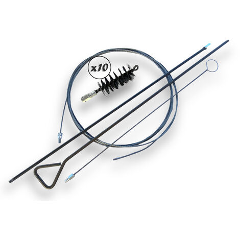 Lot de 10 Kits Brosses à tube PRO ACIER Ø 50 mm Tringle rigide 100 cm + rallonge 100 cm + tringle flexible 80 cm + furet cable 7 mètres Raccord M12175 Nettoyage brossage Kibros 41SCA50TFx10 (1/5)