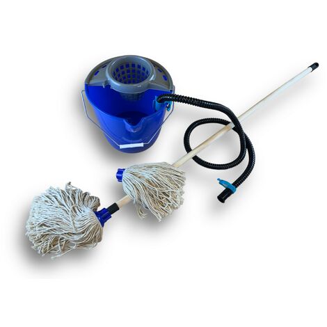 Balai à Franges Espagnol  Seau 10L Essoreur + Aquafill  2 Serpillières - Quantité x 1 - Ensemble balai espagnol avec Aquafil