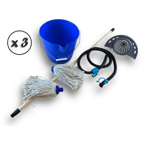 Balai à Franges Espagnol Seau 10L Essoreur + Aquafill 2 Serpillières - Quantité x 3 - Ensemble balai espagnol avec Aquafil (1/5)
