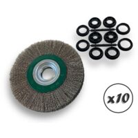 Lot de 10 brosses circulaires INOX Ø 175 mm Epaisseur 2 rangs Fil dur 0.30 mm ondulé Alésage 32 mm + réducteur bague 25/22/20/16/12 mm Touret affûteuse ponceuse Kibros 235177ITx10