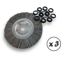 Lot de 3 brosses circulaires NYLON Abrasif Ø 250 mm Epaisseur 1 rang Carbure de silicium Grain 120 Alésage 32 mm + réducteur bague 25/22/20/16/12 mm Touret ponceuse Kibros 211251KR120x3