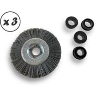 Lot de 3 brosses circulaires NYLON Abrasif Ø 100 mm Epaisseur 1 rang Carbure de silicium Grain 240 Alésage 16 mm Touret meuleuse ponceuse Brossage décapage Kibros 214101KR240x3