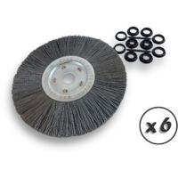 Lot de 6 brosses circulaires NYLON Abrasif Ø 300 mm Epaisseur 1 rang Carbure de silicium Grain 240 Alésage 32 mm + réducteur bague 25/22/20/16/12 mm Touret ponceuse Kibros 211301KR240x6