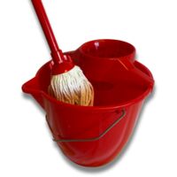 Lot de 10 kits complets lave sol Seau essoreur rond 12L Anse en métal et essoreur en plastique rouge Mop Vis Italienne avec Manche Métallique Plastifié de 120 cm VC6620x10