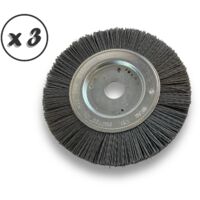 Lot de 3 brosses circulaires NYLON Abrasif Ø 150 mm Epaisseur 1 rang Carbure de silicium Grain 240 Alésage 20 mm + réducteur bague 16/12 mm Touret meuleuse ponceuse Kibros 215151KR240x3