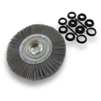 Brosse circulaire NYLON Abrasif Ø 200 mm Epaisseur 2 rangs Carbure de silicium Grain 120 Alésage 32 mm + réducteur bague 25/22/20/16/12 mm Touret meuleuse ponceuse Kibros 238202KR120