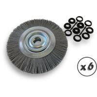 Lot de 6 brosses circulaires NYLON Abrasif Ø 250 mm Epaisseur 2 rangs Carbure de silicium Grain 120 Alésage 32 mm + réducteur bague 25/22/20/16/12 mm Touret ponceuse Kibros 231252KR120x6
