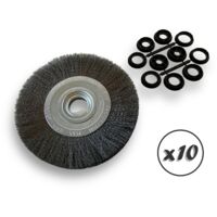 Lot de 10 brosses circulaires ACIER Ø 200 mm Epaisseur 2 rangs Fil dur 0.30 mm ondulé Alésage 32 mm + réducteur bague 25/22/20/16/12 mm Touret affûteuse ponceuse Kibros 238202ATx10