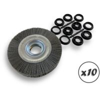 Lot de 10 brosses circulaires NYLON Abrasif Ø 150 mm Epaisseur 2 rangs Carbure silicium Grain 240 Alésage 32 mm + réducteur bague 25/22/20/16/12 mm Touret ponceuse Kibros 235152KR240x10