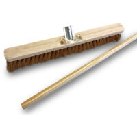 Balai d'atelier type cantonnier manché Lot de 3 Piste Extérieur Fibres de coco naturel Longueur 60 cm Semelle bois Douille métal boulonnée Ø 28 mm Manche bois 1,40 m Kibros 2060BMx3