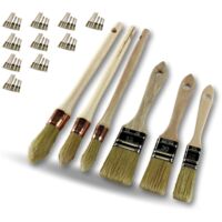 Set de 6 pinceaux fabrication française Lot de 10 Matériel professionnel 3 plats à vernir : 20 - 30 - 40 mm 3 pouces rechampir 15 - 18 - 21 mm Poils de soie blanche Kibros LOT371323PROx10