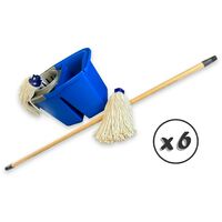 Kit balai à franges espagnol Seau double bac professionnel 2x7 litres - Quantité x 6 - Seau double bacs pro + 2 franges espagnoles
