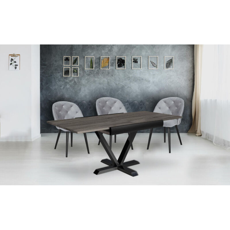TABLE A MANGER EXTENSIBLE BRUCE - BETON ET BLANC 140 - 180 CM - Maison